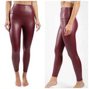90 Degree by Reflex Size Small Burgundy Faux Leather High Waisted Leggings NWT